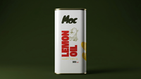 Tall white tin of Moc Lemon Oil, 500ml, against a dark green background
