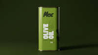Tall green tin of Moc Extra Virgin Olive Oil, 500ml, against a dark green background